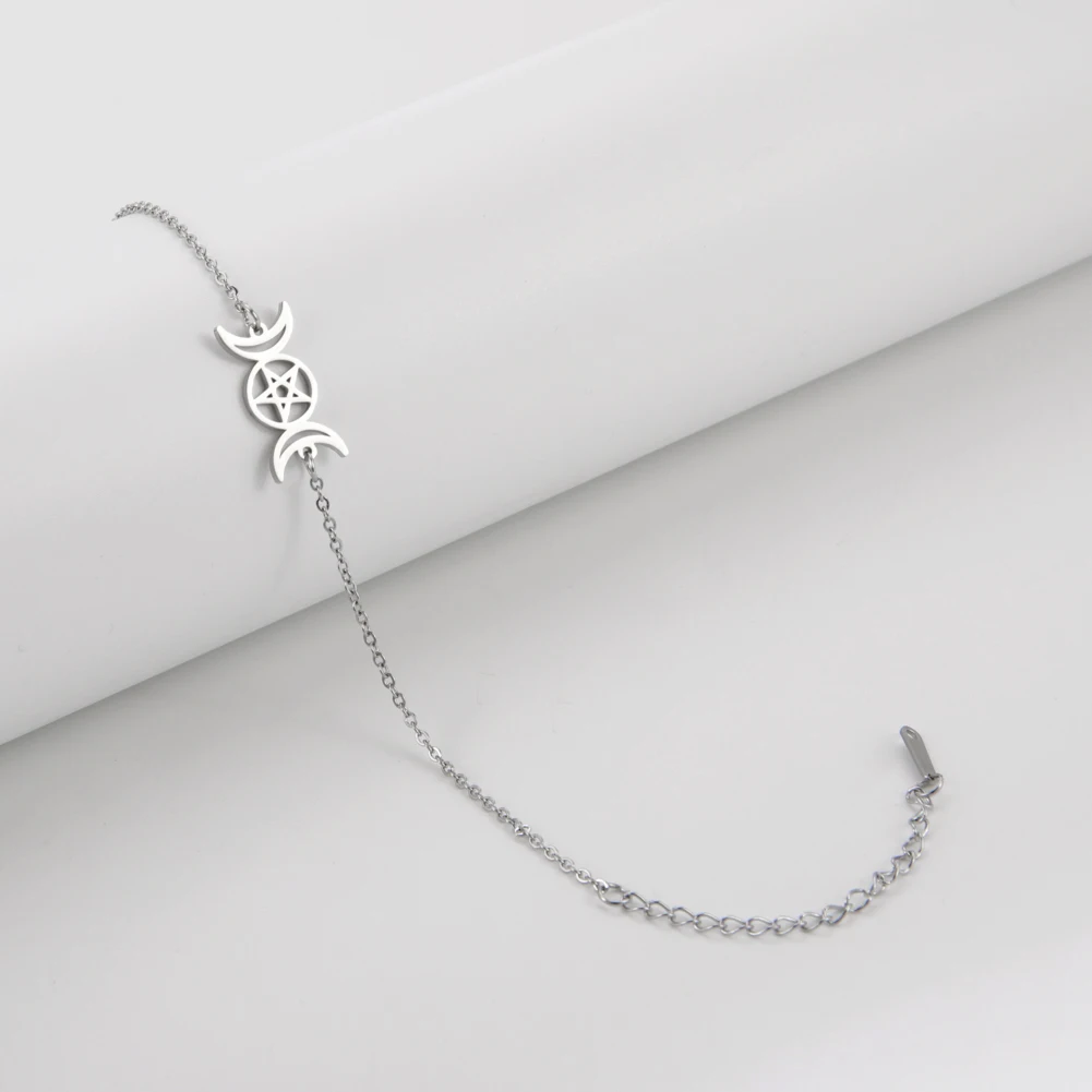 Dreifache Mondgöttin-Armbänder für Männer und Frauen, Edelstahl, Pentagramm, Wicca-Charm-Armbänder, magisches Pentagramm, Hexe, Schmuck, Geschenk – Detail 10