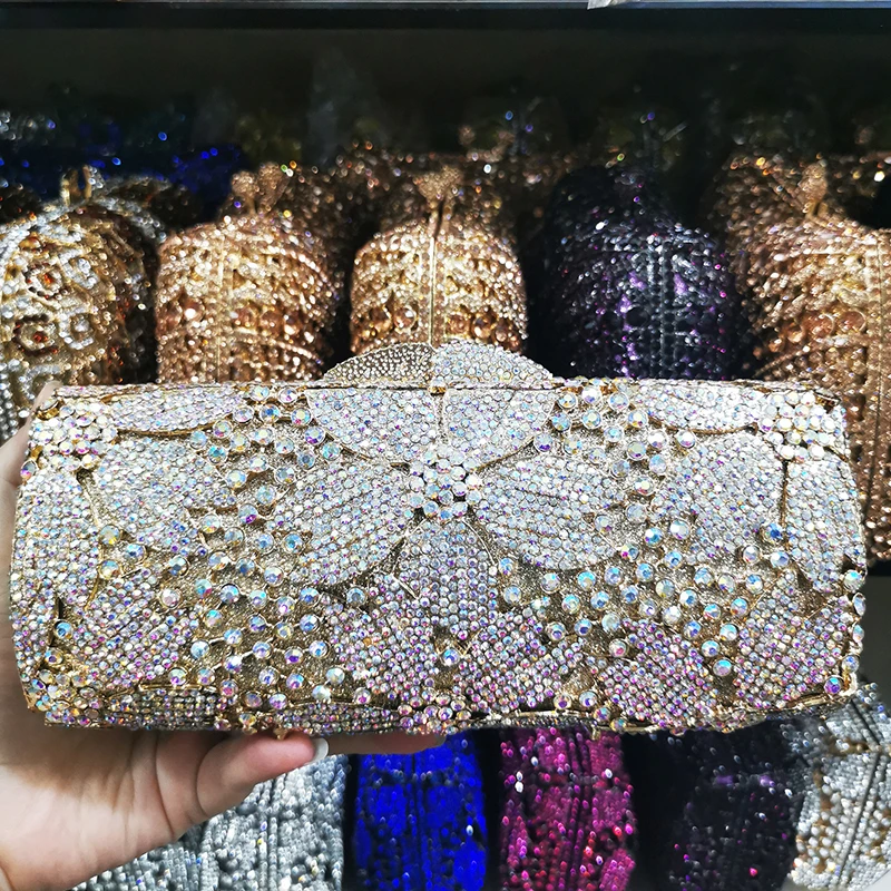 

Hollow Out AB Diamond Evening Clutches Bags Luxury Lady Rhinestone Crystal Party Prom Phone Purse Female Money Lipstick Purses