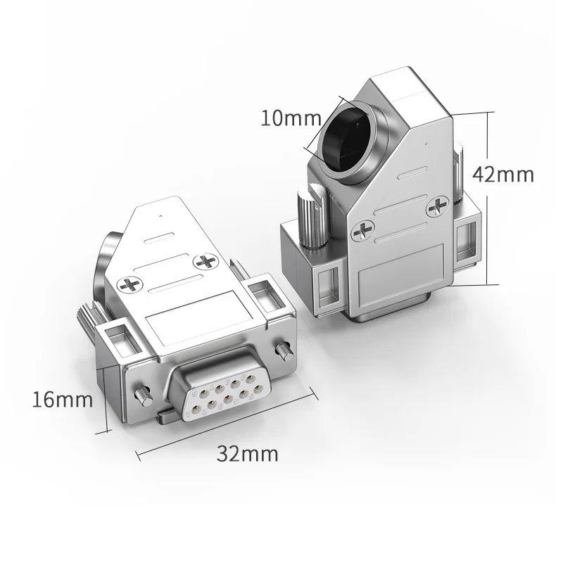 Conector de serie de cabeza hembra de 9 pines, 45 grados, carcasa de metal com, conector RS232, enchufe 485, ángulo cónico