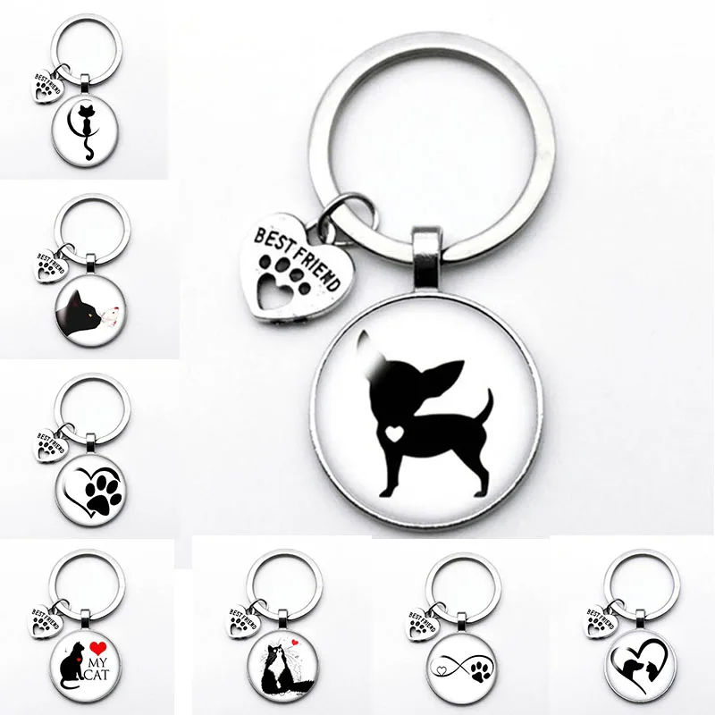 Image: Porte-clés chat coquin très mignon, porte-clés j'aime mon chien, cadeau de vacances pour les amis à la mode