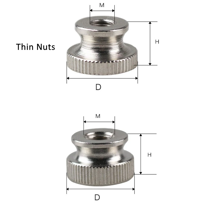 5PCS Nickel Plated Knurled Thumb Screws Nuts M3 M4 M5 M6 M8 Thin High Head Step Hand Nuts Through Hole