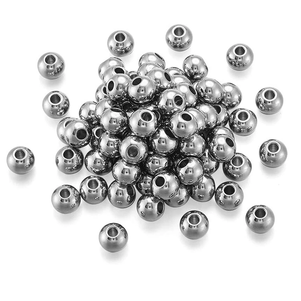 50Pcs/Lot Silver Color Stainless Steel Spacer Beads Loose Ball With Hole Charm Bracelets Bangles DIY For Jewelry Making