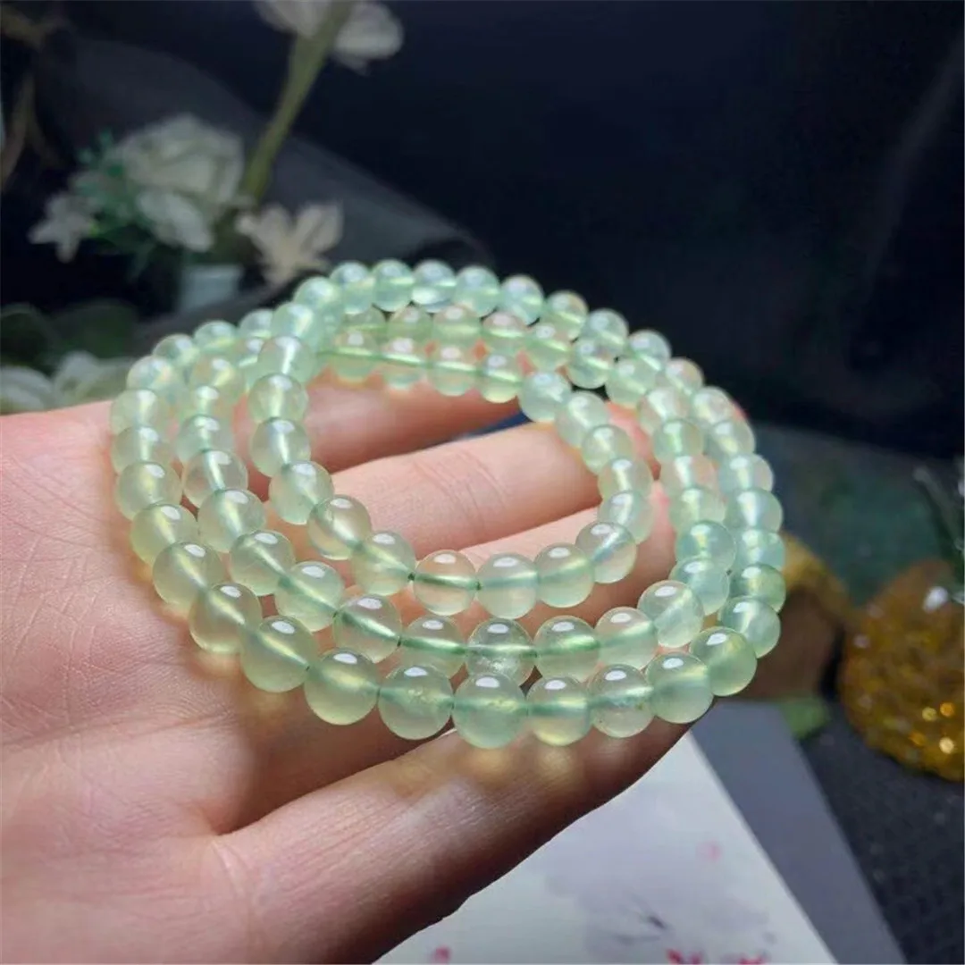 

6mm Natural Green Prehnite Bracelet For Women Men Healing Gift Crystal 3 Laps Necklace Stone Round Beads Strands Jewelry AAAAA