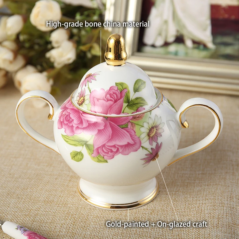 Elegant Rose Porcelain Coffee Set Ceramic Teapot Sugar Bowl Creamer Pastoral Bone China Tea Set Party Pot Mug Tea Cup Coffeeware