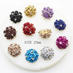 5 sztuk/partia 23 mm Alloy Flower Rhinestone przyciski do szycia DIY pozłacane ubrania, akcesoria do włosów pomocnicze materiały ręczne