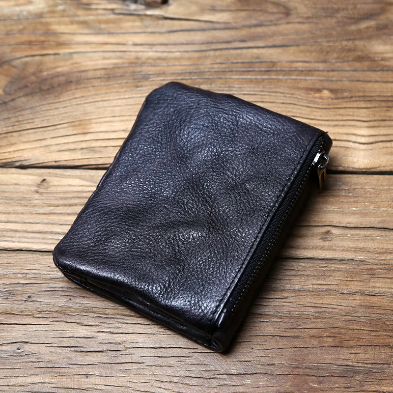 NZPJ Herren-Geldbörse aus Rindsleder, Retro-Geldbörse, Leder, kurze Damen-Geldbörse, pflanzlich gegerbtes Leder, vertikale Geldbörse, Jugend-Reißverschluss, Ausweishülle – Detail 20