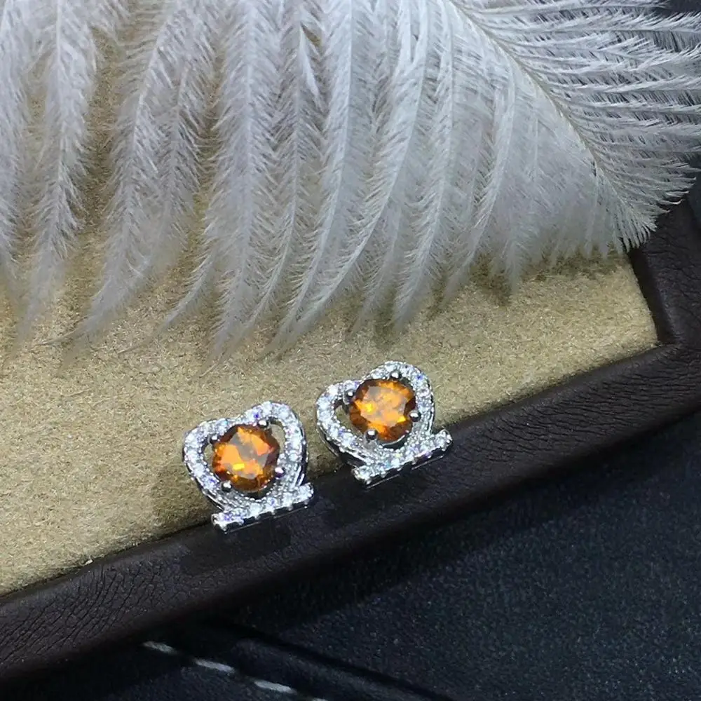 Fashion Natural and Real vivid orange Garnet earring  925 sterling silver earrings