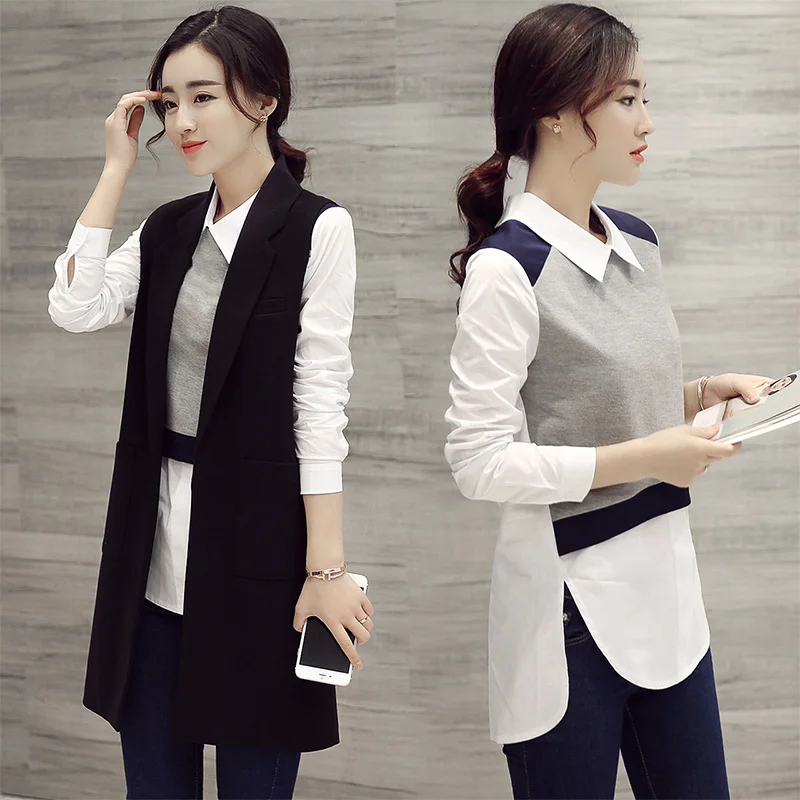 2022 Classic Women Long Blazer Vest Elegant Office Lady Coat Female Waistcoat Causal Suits Sleeveless Jacket