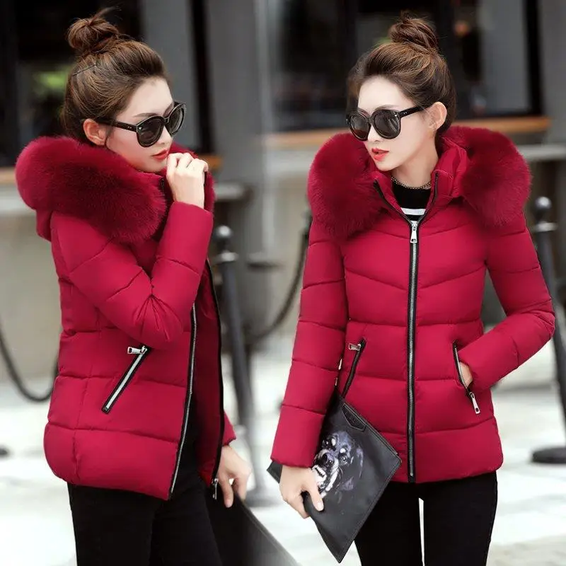 2023 New Winter Jacket Women Parkas Coat Fur Collar Hooded Parka Female Jackets Thick Warm Cotton Padded Jacket Outerwear P995