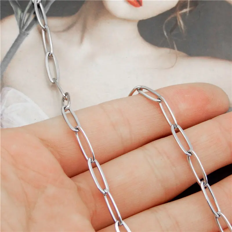 Julie Wang 1 Meter 12*4mm Stainless Steel Cross O Chain White K Golden Necklace Bracelet Anklet Jewelry Making Accessory