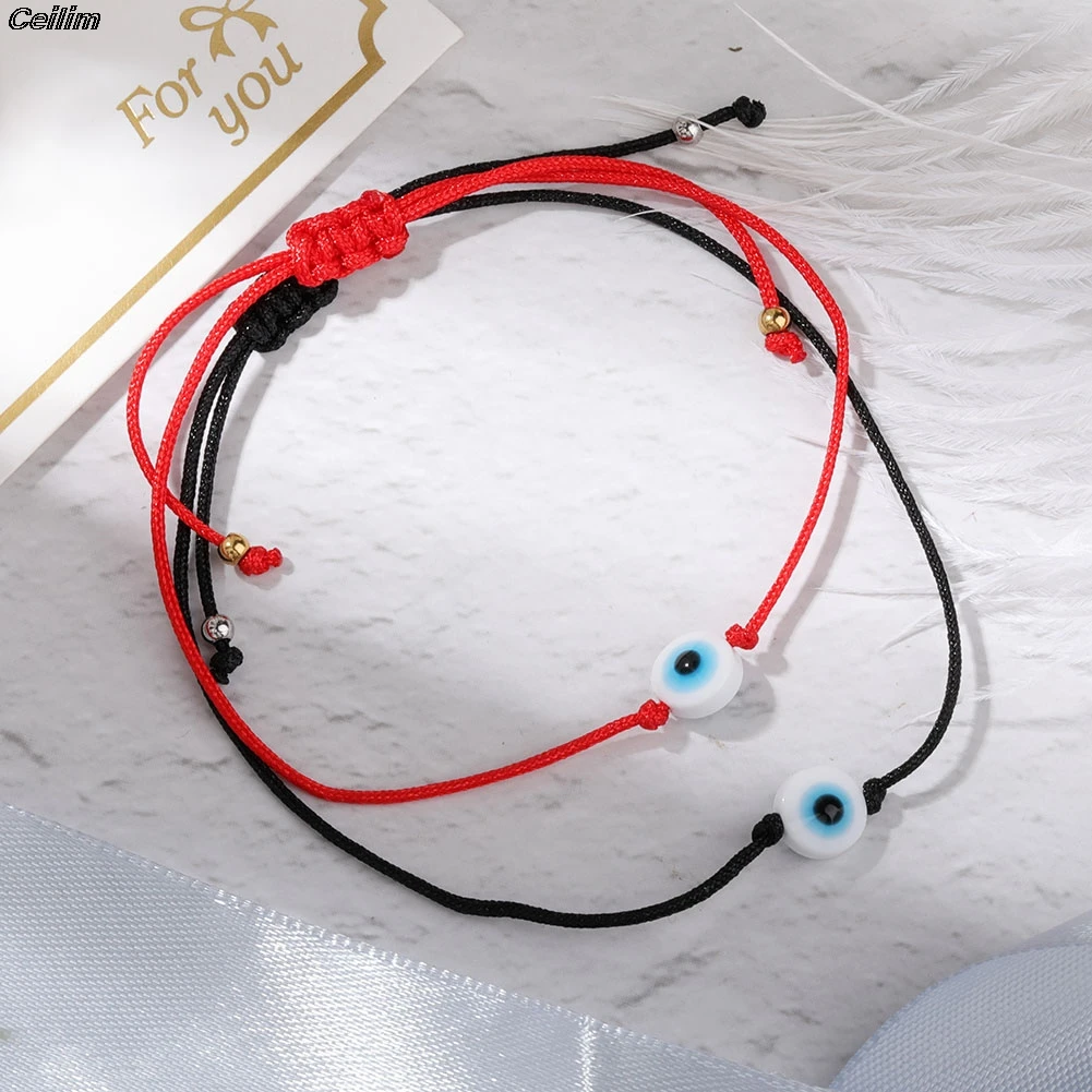 2 pz/set Evil Turkish Lucky Red Blue Eye Charm bracciali per le donne ragazze gioielli regali braccialetti elastici in corda intrecciata fatti a mano