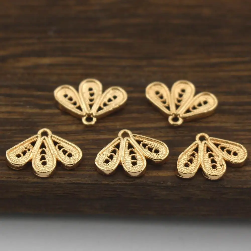 30pcs Brass Casted Filigree Flower Tiny End Charms High Quality Bridal Wedding Jewelry Accessories