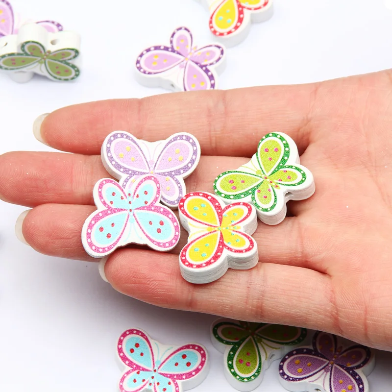 20pcs 20x25mm Cartoons Butterfly Shape Wood Beads Loose Spacer Beads For Jewelry Making Diy Bracelet Necklace Finding