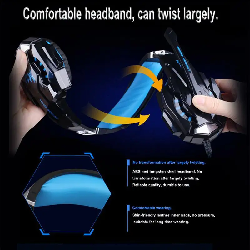 سماعة ألعاب ستريو مع ميكروفون ، وسماعات رأس مزودة بضوء LED ، وباس عميق ، لأجهزة الكمبيوتر المحمول والكمبيوتر الشخصي ، وسماعات الألعاب السلكية ، G9000 ، PS4 ، 3.5 مللي متر