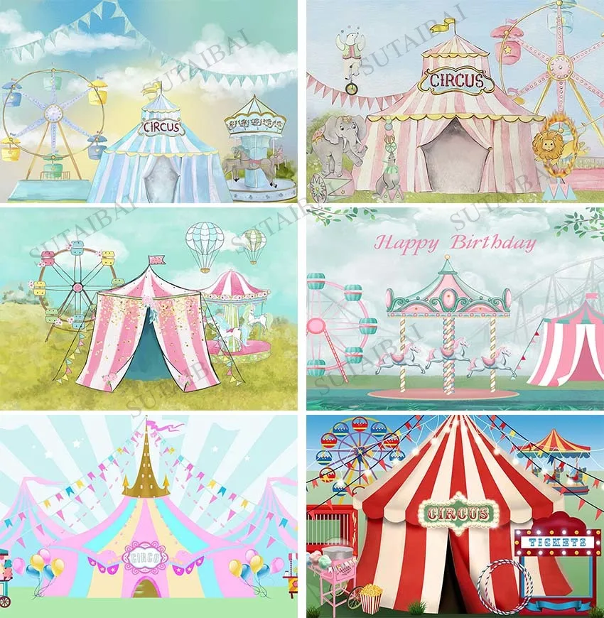 

Photography Backdrop Carnival Circus Birthday Party Decor Photo Background Baby Shower Dessert Table Cake Smash Photocall Studio