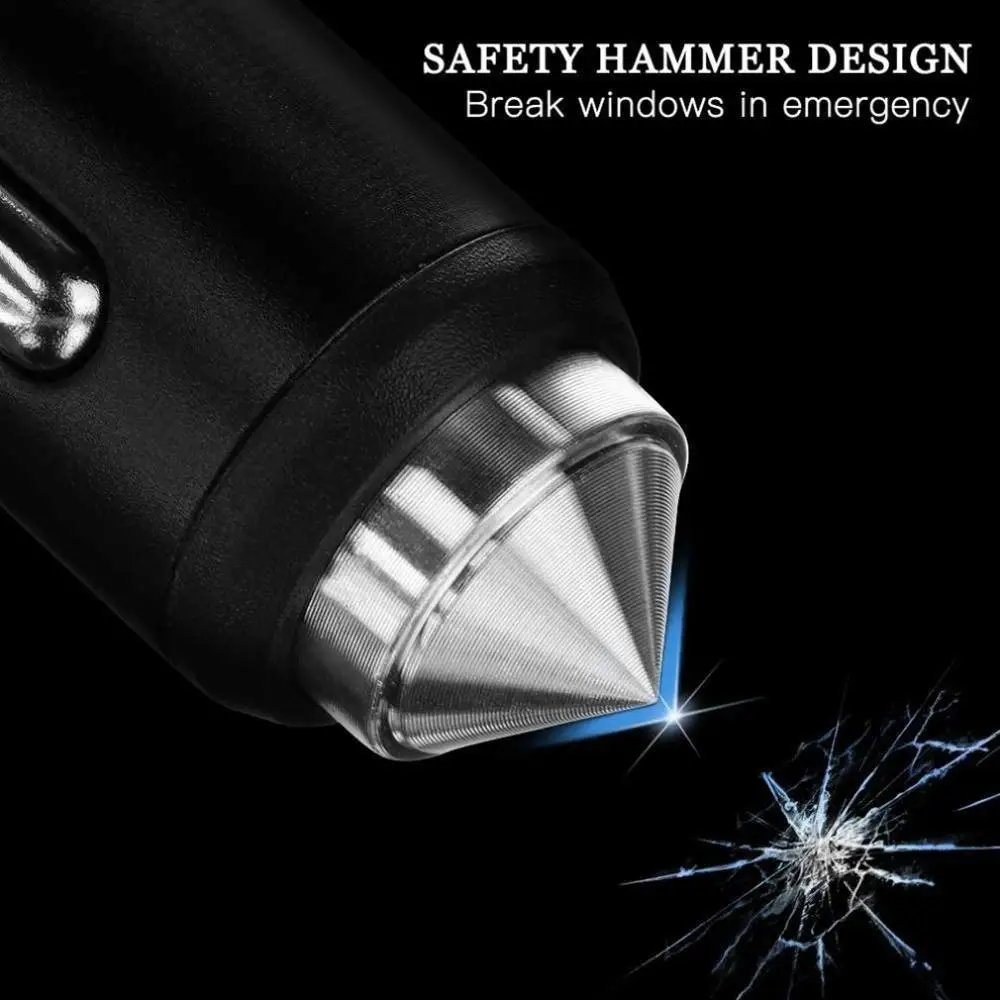 Diamond Inlay Vehicle Mounted Mobile Charge Safety Hammer Dual Usb Interface Compact Aluminium Alloy Convenient Charger