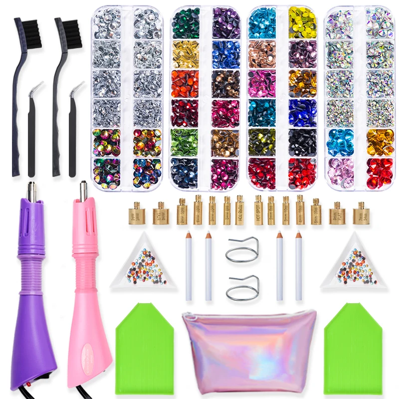 Hotfix Rhinestones Applicator with 4 Boxes Hotfix Applicator Rhinestones SS10-SS40 Hotfix Rhinestones total 5216 pcs Rhinestones