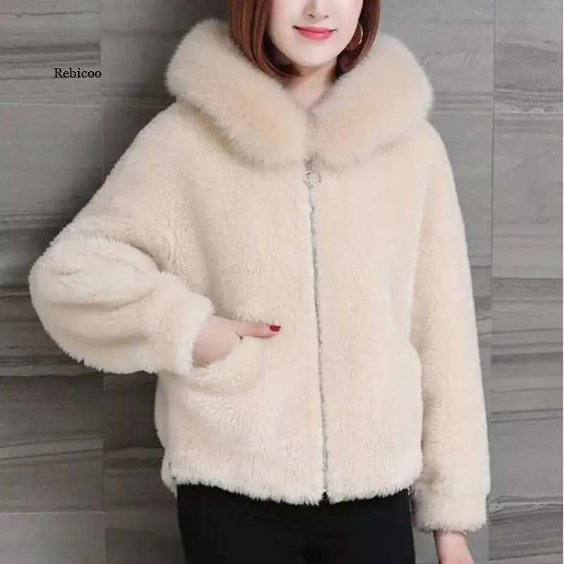 Women\'s Winter Thick Warm Hooded Faux Mink Fur Coat Ladies Fake Fur Teddy Jacket Parka Overcoat Outwear with Fur Trim Hood T140