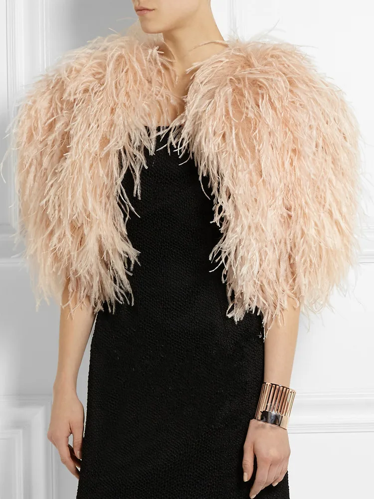 Bianco Marabù della piuma bolero 100% reale piume di struzzo da sposa giacca da sposa 42 centimetri lungo soffici nero di lusso della maglia del