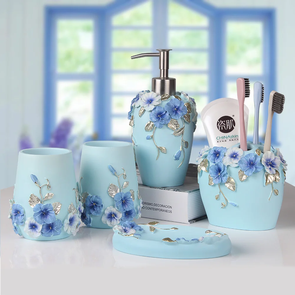 Bathroom five-piece bathroom toiletries wash suit wash cup three-color gift wedding married wedding housewarming gift lw413925