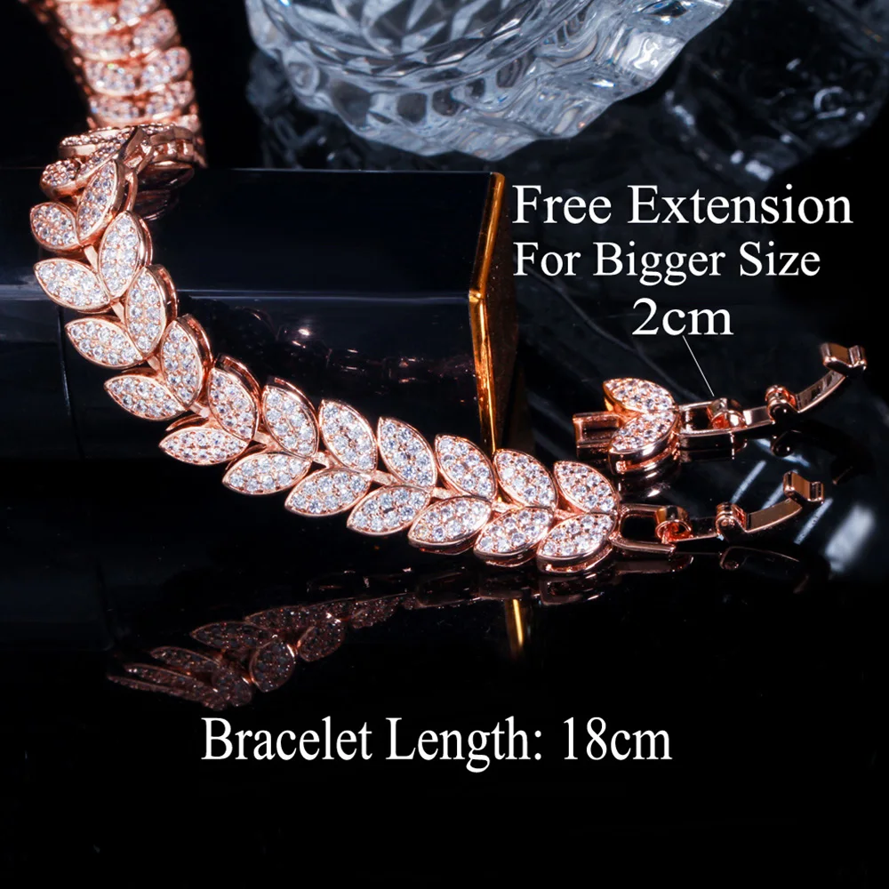 Pera Elegant Micro Full 585 Rose Gold Color CZ Zircon Pave Leaf Link Chain Bracelet for Women Fashion Wedding Party Jewelry B202