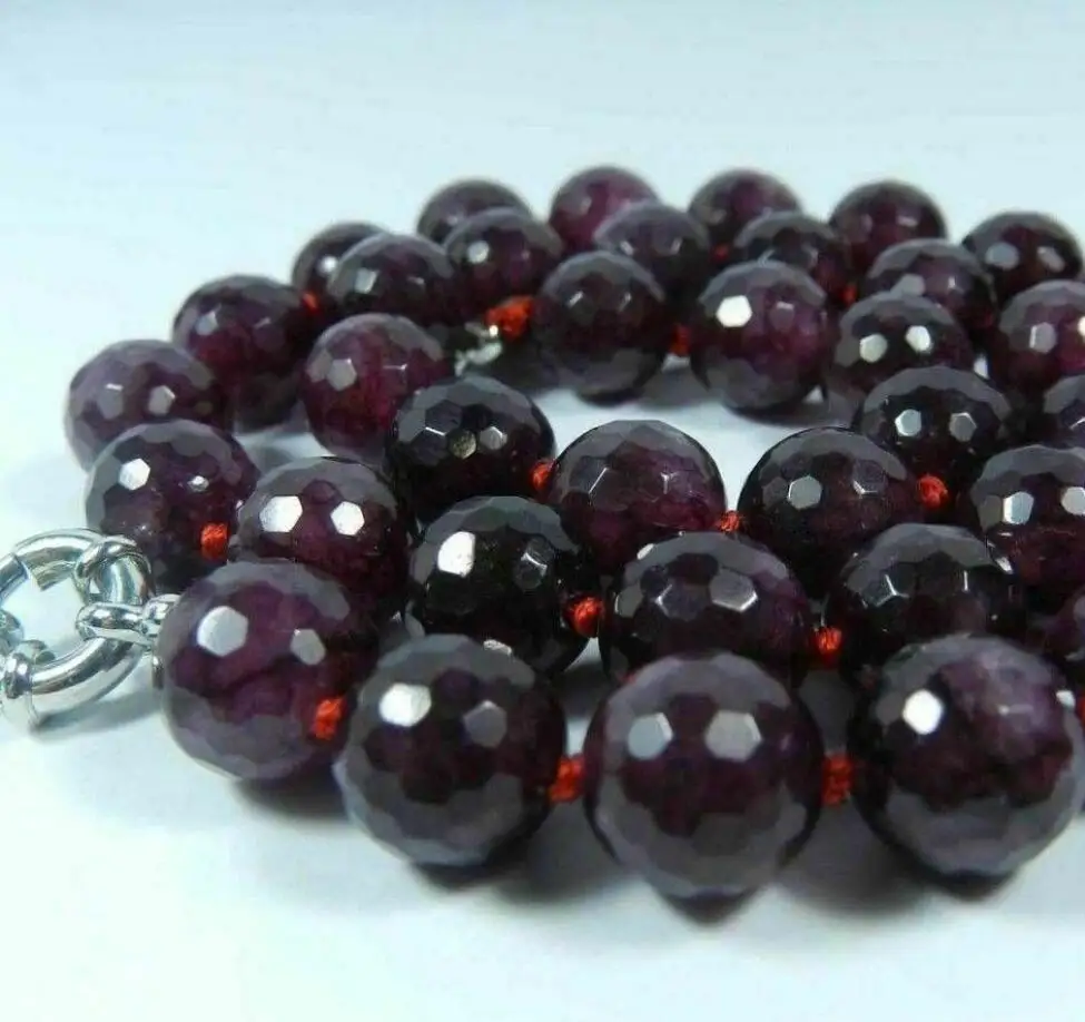 Collar de cuentas de gemas de granate rojo facetado natural de 8 mm 18"
