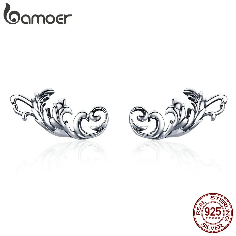 BAMOER Vintage 925 Sterling Silver Retro European Stud Earrings Twisted Line Women Earrings Sterling Silver Jewelry SCE580