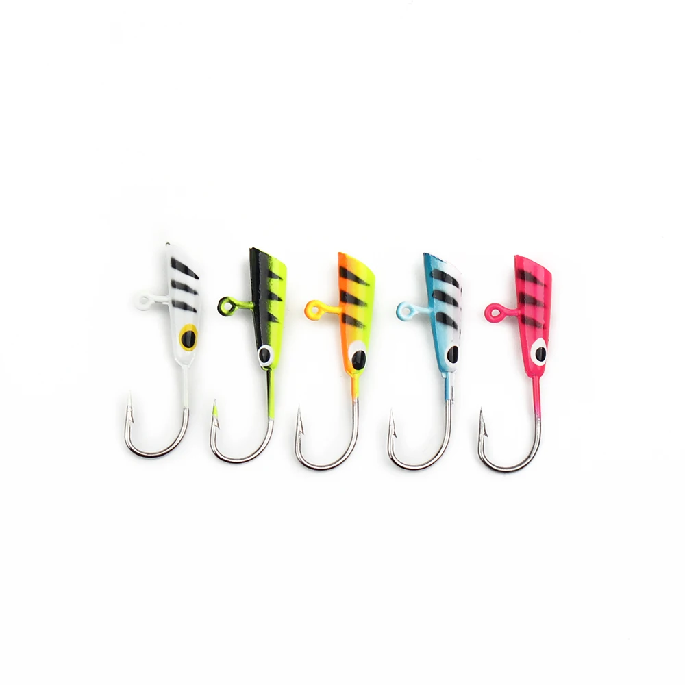 TIANNSII 4Pcs 29mm/1.8g 5Color Winter Ice Fishing Lure Metal Bait  Mini Lead Ice Jig Sets Worm Shape Barbed Fishing Hook