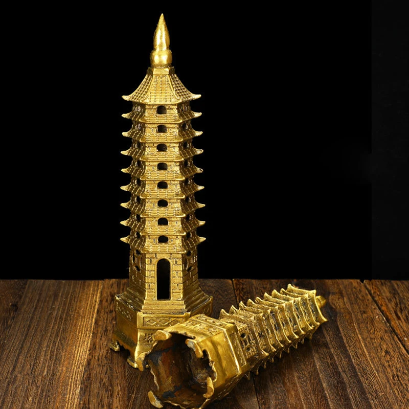 Feng Shui Copper 3D Model China Wenchang Pagoda Tower Crafts Buddhism Statue Souvenir Home Decoration Metal Handicraft