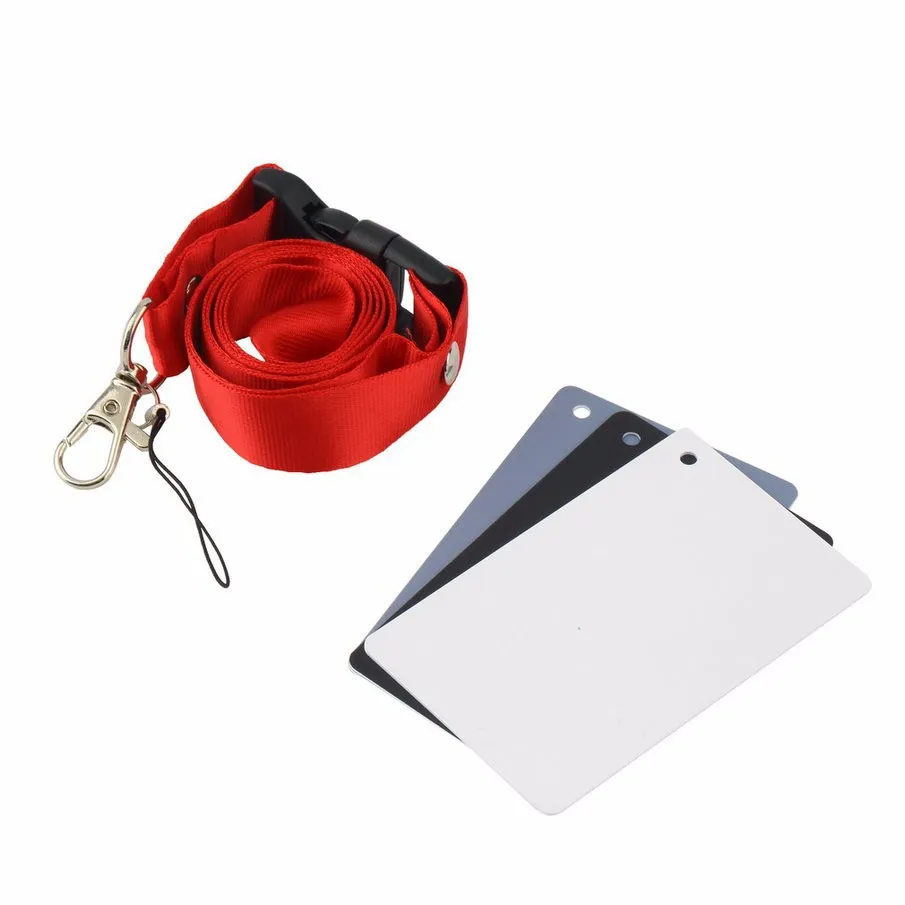Cartões 3 em 1 para câmera digital, cartões com alça de pescoço para fotografia digital, tamanho de bolso, 18% branco, preto e cinza