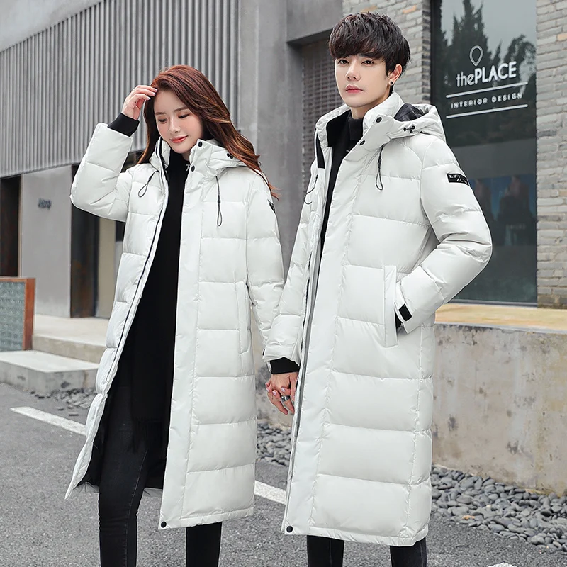 2021 men's down jacket  long coat winter version thickened coat brand overalls down jacket hooded white duck down warm lovers