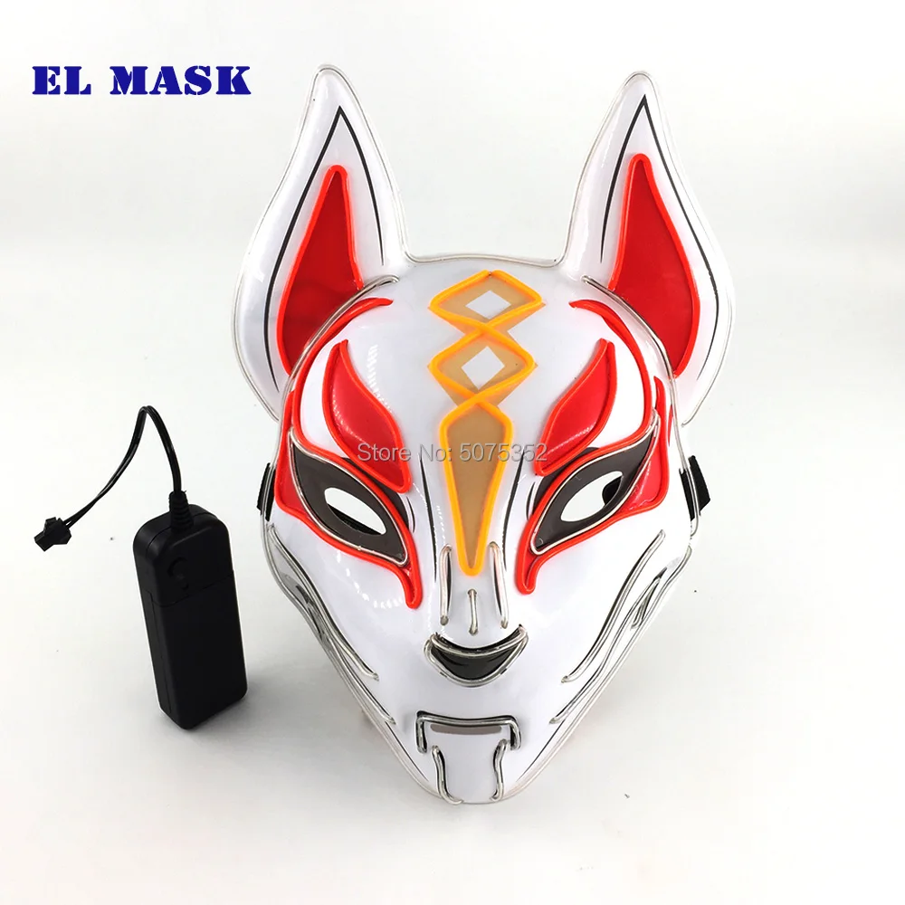 Anime Expro Decor Japanese Fox Mask Neon Led Light Cosplay Mask Halloween Rave Led Mask Dance DJ Payday Costume Props