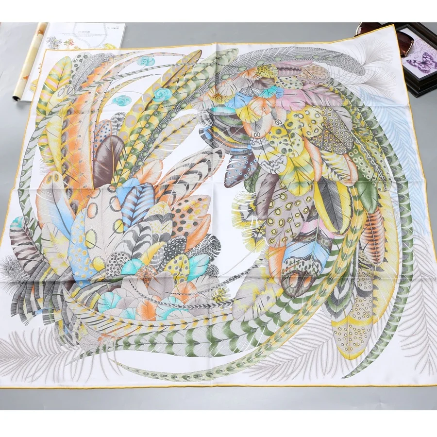 Feathers Print 100% Silk Scarf Shawl Wraps Foulard Square Fashion Clothing Accessories 35\