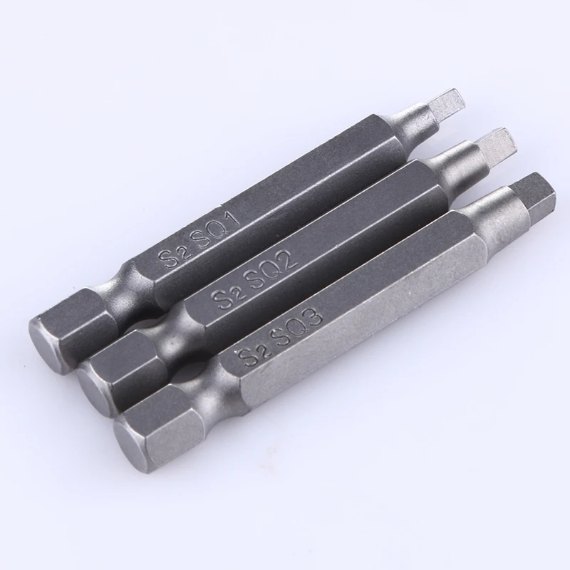 3Pcs 50Mm 1/4 Inch Hex Square Bits Square Head Screwdriver Bits S2 Alloy Steel Magnetic Screwdriver Bits Set Hand Tools