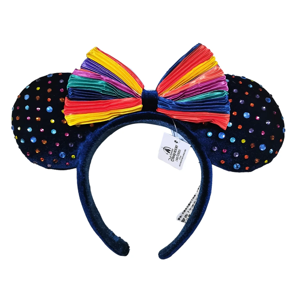 2024 Disney Rainbow Bow Mickey Mouse Headband New Shanghai Disney EARS COSTUME Headband Cosplay Plush Adult/Kids Headband Gift