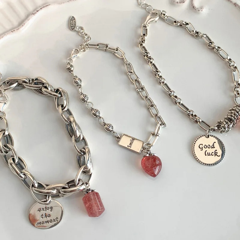 Foxanry Silver Color Bracelet for Women New Trendy Elegant Creative Good Luck Pink Strawberry Party Jewelry Birthday Gift
