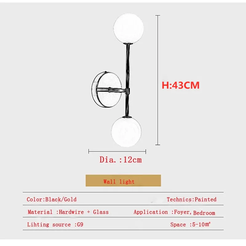 Imagem -05 - Bola Redonda de Vidro Lâmpada Parede Ouro Luzes Parede Dupla Cabeça Lâmpadas Led g9 para Sala Estar Quarto Cabeceira Decoração da Sua Casa