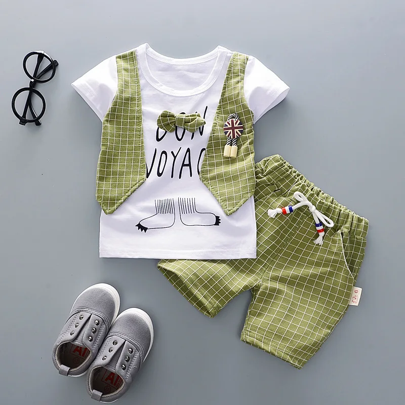 New Summer Children Boys Girl Cotton Clothes Kids Bowknot T-Shirt Shorts 2pcs/Sets Toddler Fashion Clothing Sets Baby Tracksuits