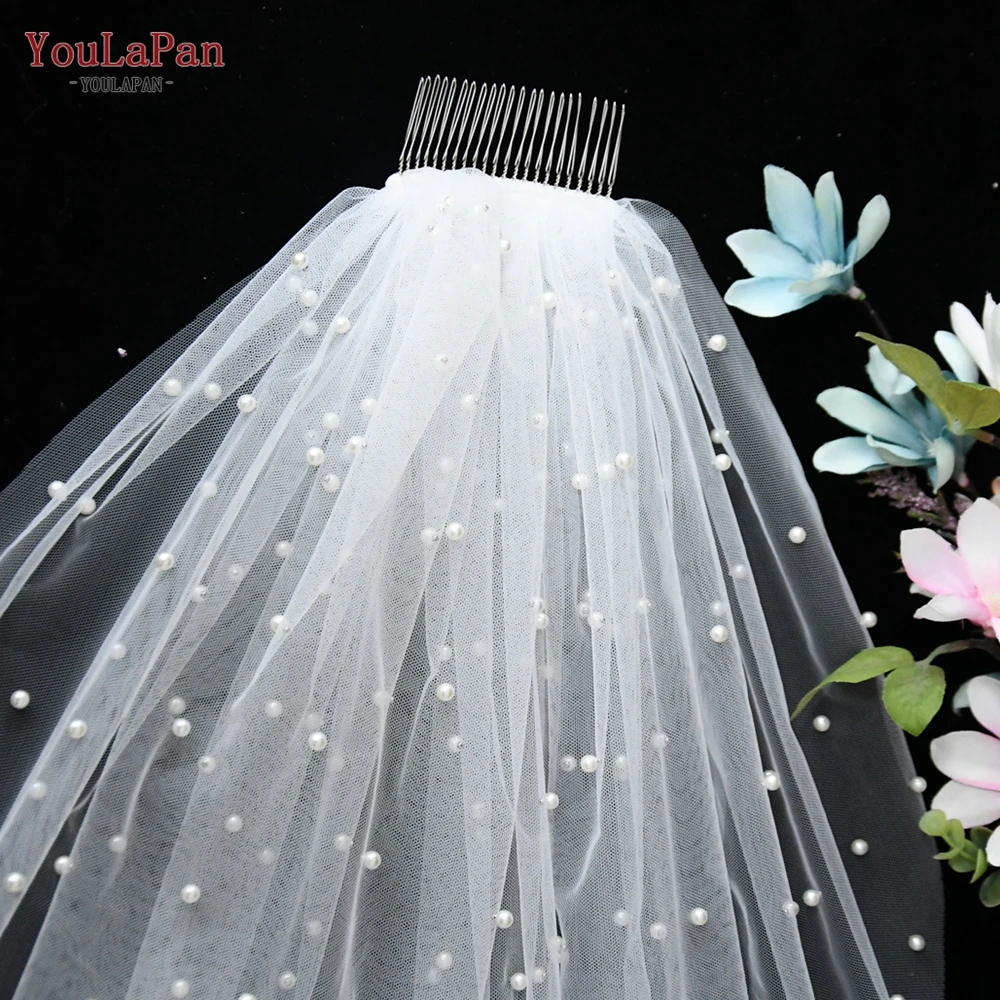 YouLaPan V05 Elegant Wedding Veil for Bridal Romantic Scattered Pearls Marries 5 Meters Bridal Veil Cathedral Wedding Veil Ivory