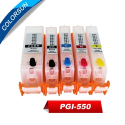 Colorsun PGI-550 CLI-551 wkłady atramentowe do wielokrotnego napełniania PGI550 dla Canon PIXMA IP7250 IX6850 MG5450 MG5650 MX925, z frytkami ARC 5 sztuk