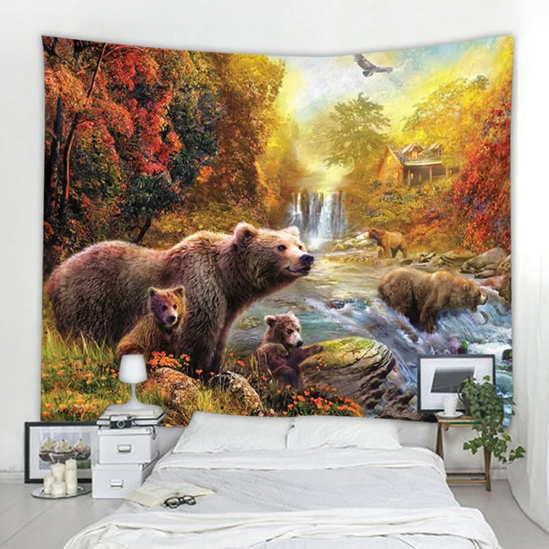 3D bear background decoration tapestry curtain nordic style bohemian hippie wall decoration tapestry curtain living room bedroom