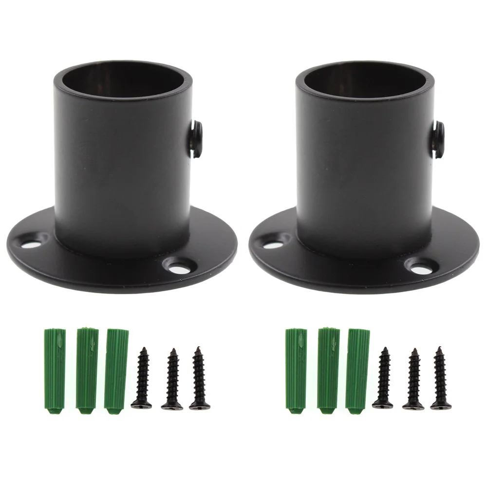 2PCS Black Shower Curtain Rod Holder,Closet Rod Brackets Pipe Pole Flange Socket Wardrobe Bracket End Supports