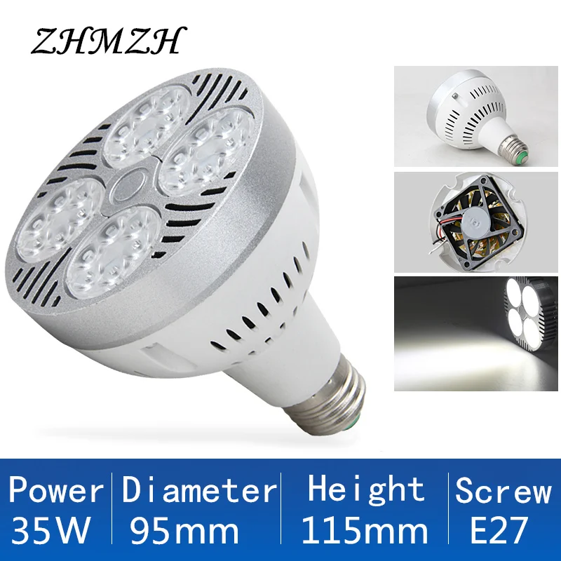 Par30 LED Lamp 220V E27 35W Ultra Bright LED Light Bulb Lampara Built-in Fan Cooling for Track Lighting Downlight Spotlight