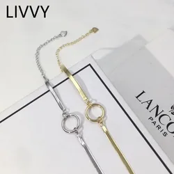 LIVVY Silver Color Geometry Chain Bracelet Woman Fashion Hollow Round Simple Personality Trendy Temperament Jewelry Gift