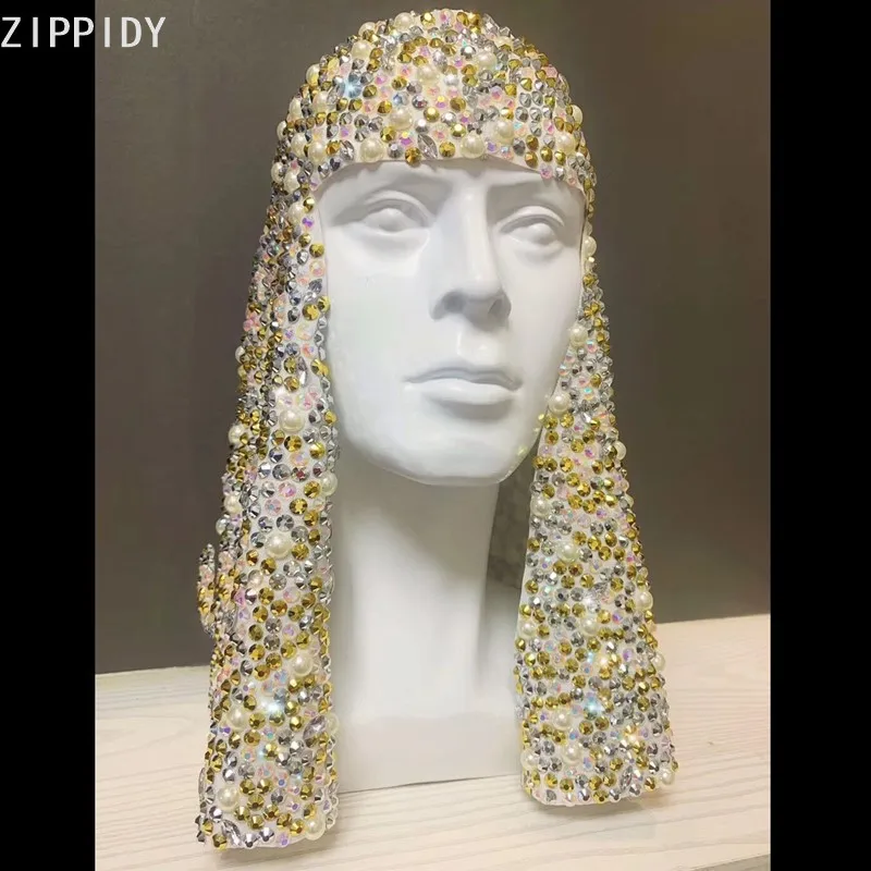 

Multi-color Full Stones Pearl Headdress Bar Women Singer Dancer Show Wear Birthday Dance Celebrate Beads Headgear