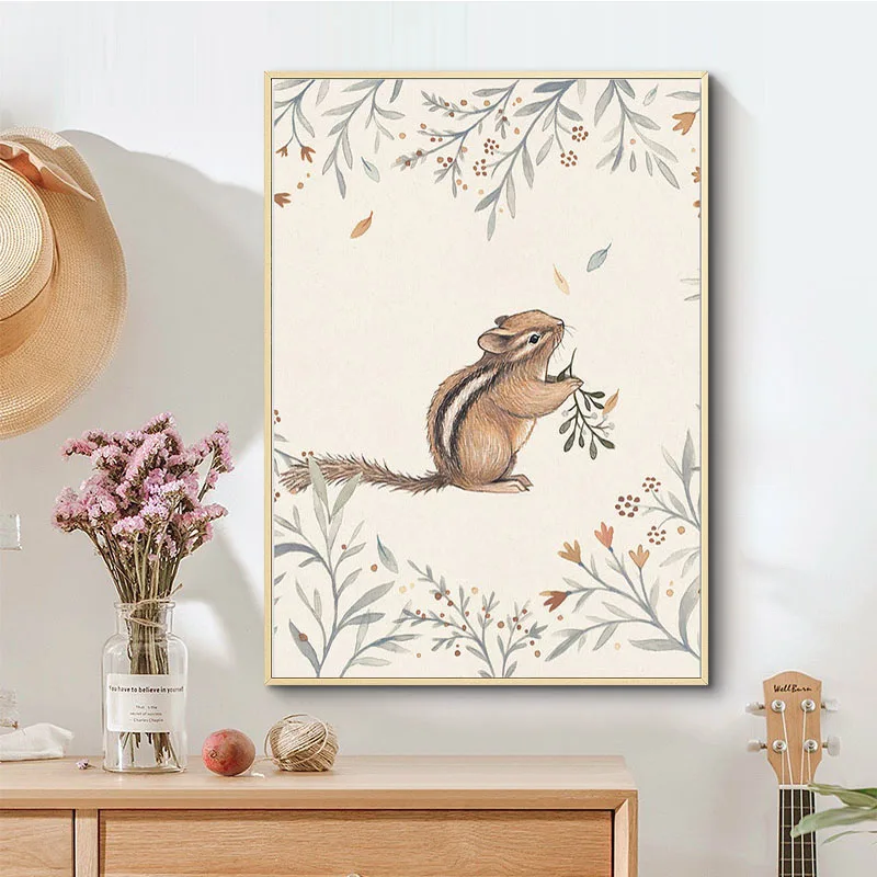 Forest Small Animals Home Decor Canvas Painting Rabbit Squirrel Children Room Decor Posters and Prints Deer Cute Poster Cuadros