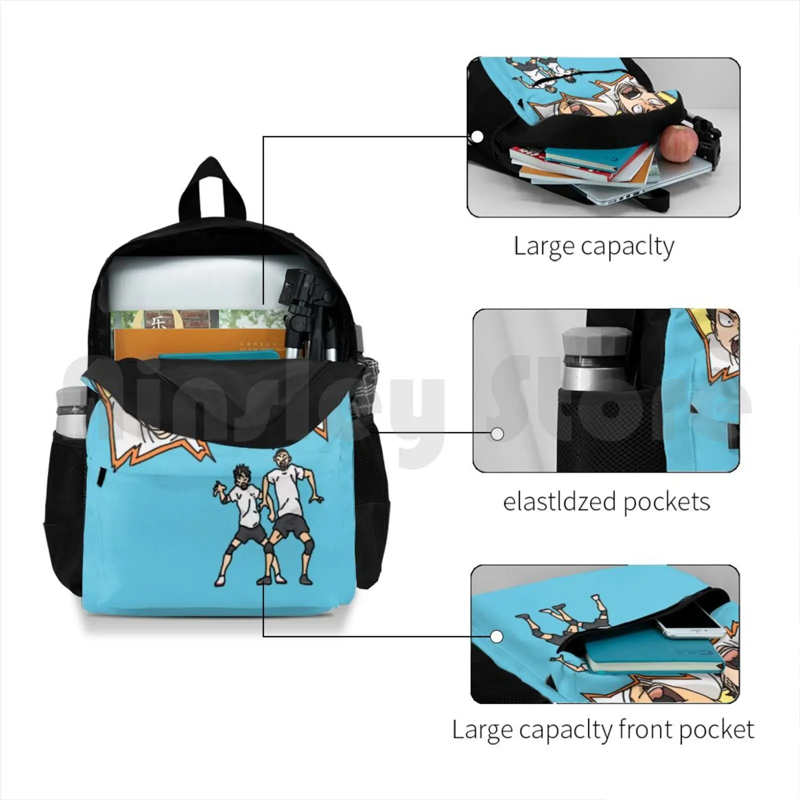 Tanaka And Nishinoya Outdoor Hiking Backpack Waterproof Camping Travel Haikyu Haikyuu Anime Manga Volleyball Tanaka Nishinoya