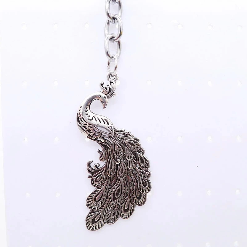 Creative Personality Alloy Keychain Cute Large Leaf Peacock Jewelry Pendant Car Gift Pendant Keychain