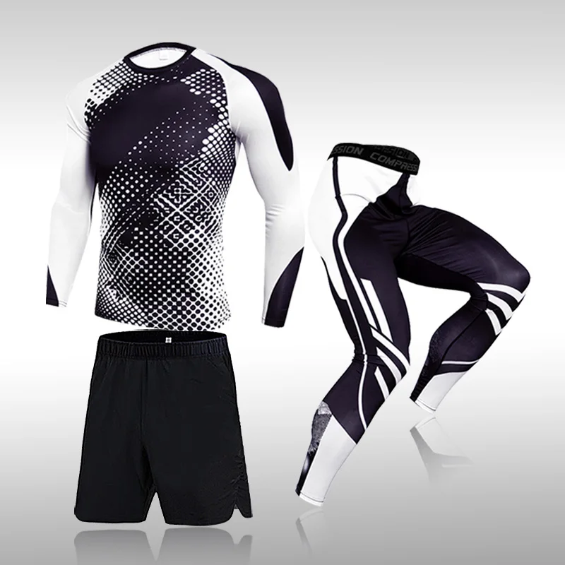 Ensemble de 3 pièces pour homme, combinaison de Sport, Gym, Fitness, Compression, course à pied, Jogging, Sport, exercice, Rashguard