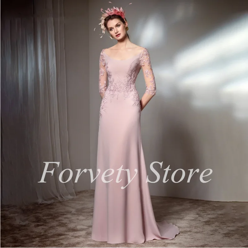 Eleganz Rosa Meerjungfrau Mutter Der Braut Kleider Ärmeln Applique Frauen Formale Abendkleid robe de soirée femme Свадебное платье22